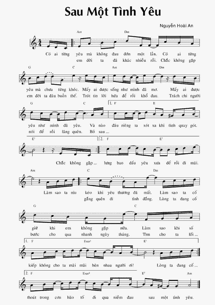 Sheet nhạc Sau Một Tình Yêu